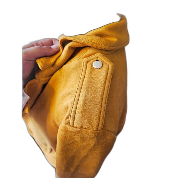 Trendy Chic Mustard Cropped Suede Moto Jacket By Philosophy Republic Size Small - Picture 3 of 9